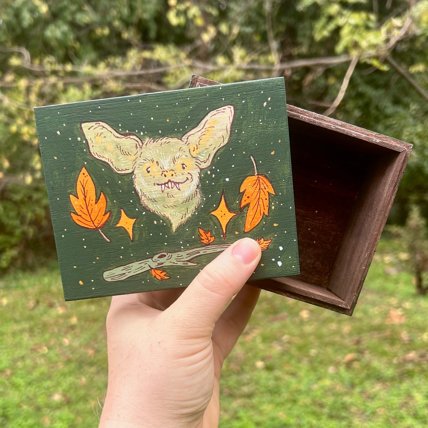 Handpainted Vampire Bat Box-Autumn Leaves