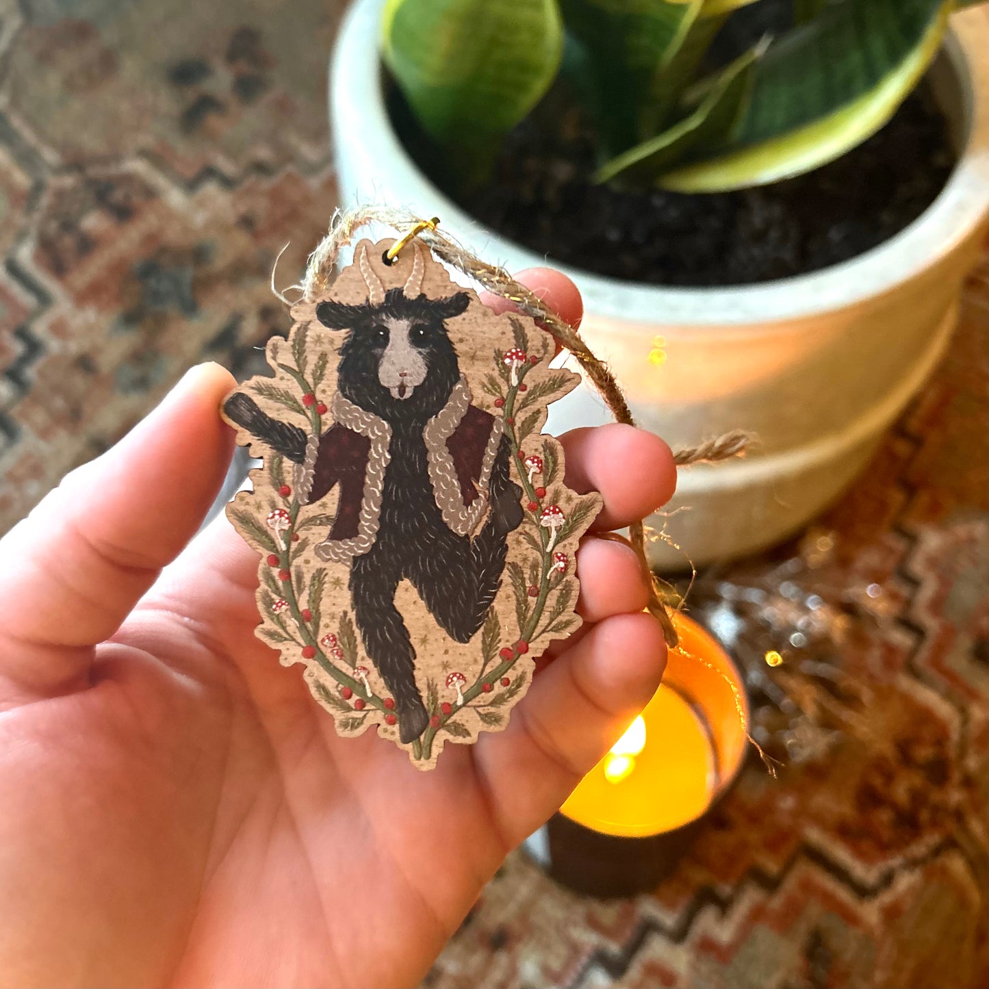 Wooden Festive Krampus Holiday Ornament