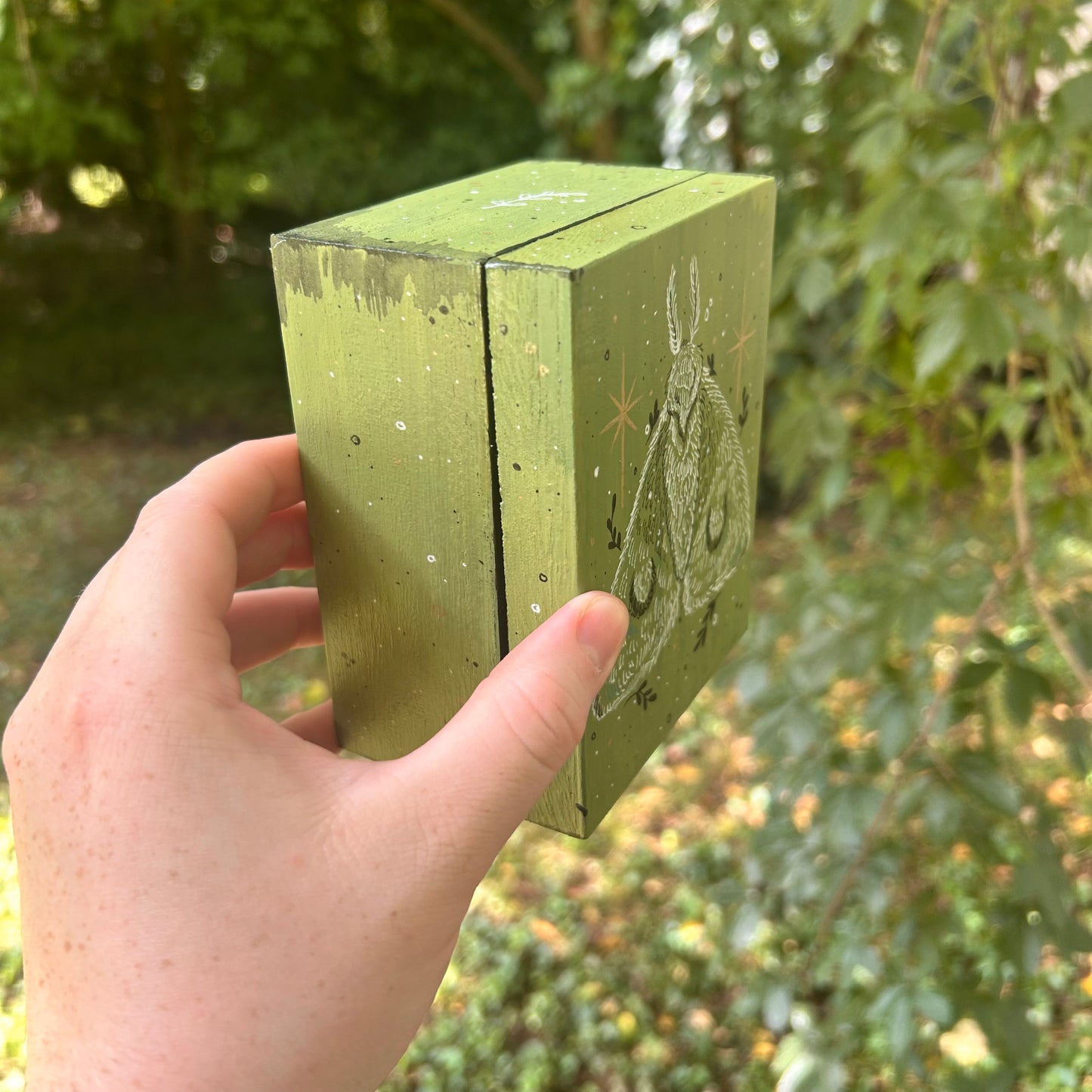 Handpainted Moth Box (Green)