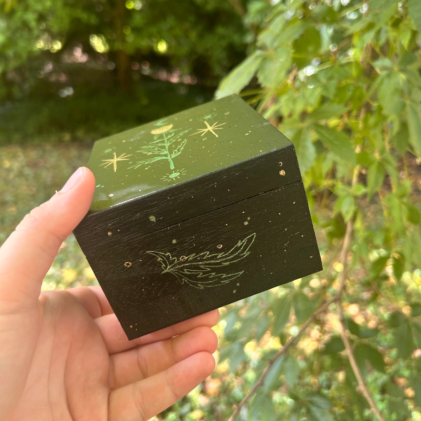 Handpainted Thistle Box (Green Moon)