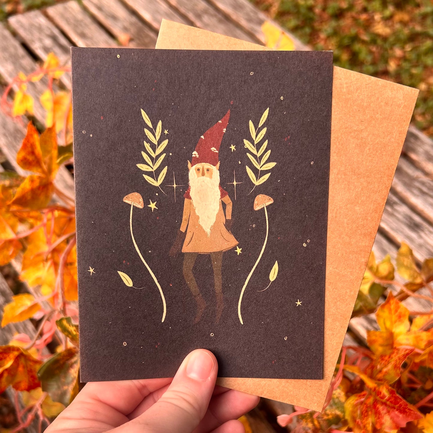 Mushroom Gnome Holiday Card