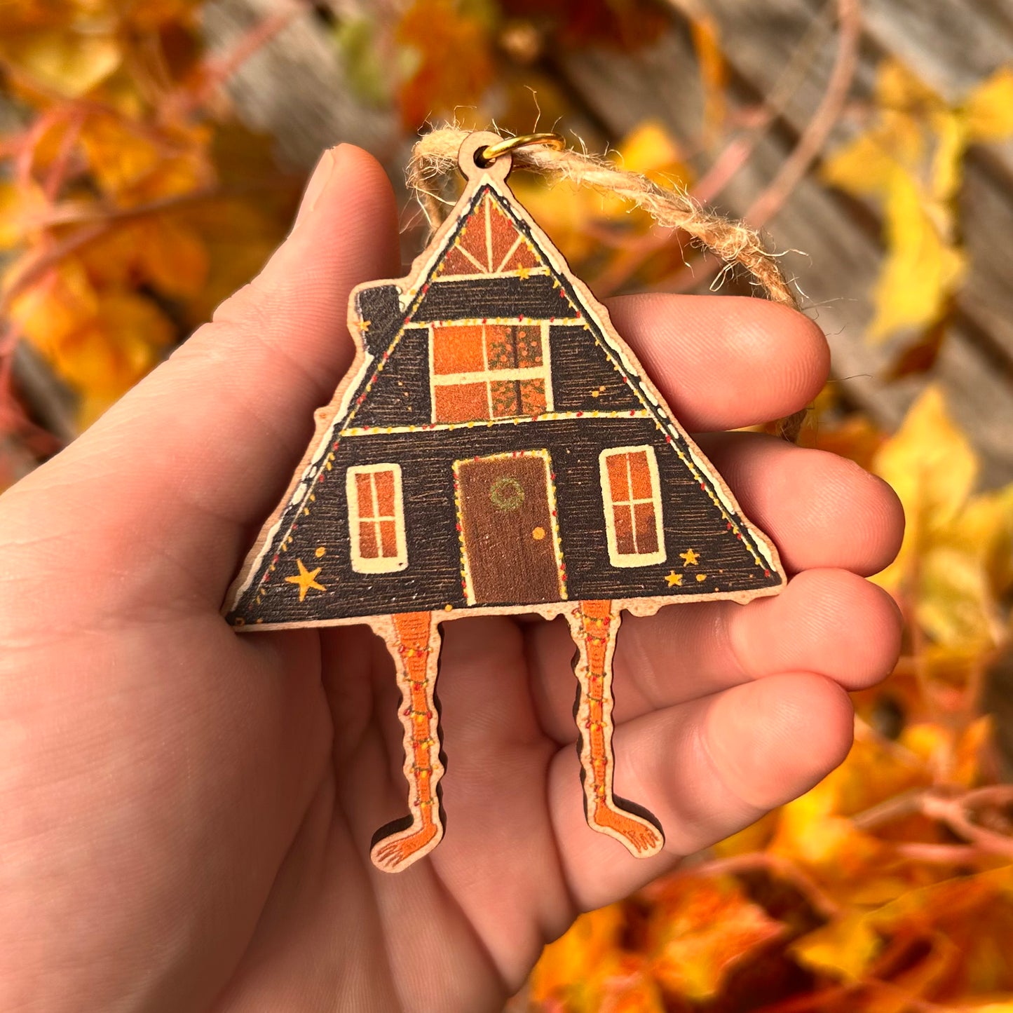 Wooden Baba Yaga A Frame Cabin Ornament