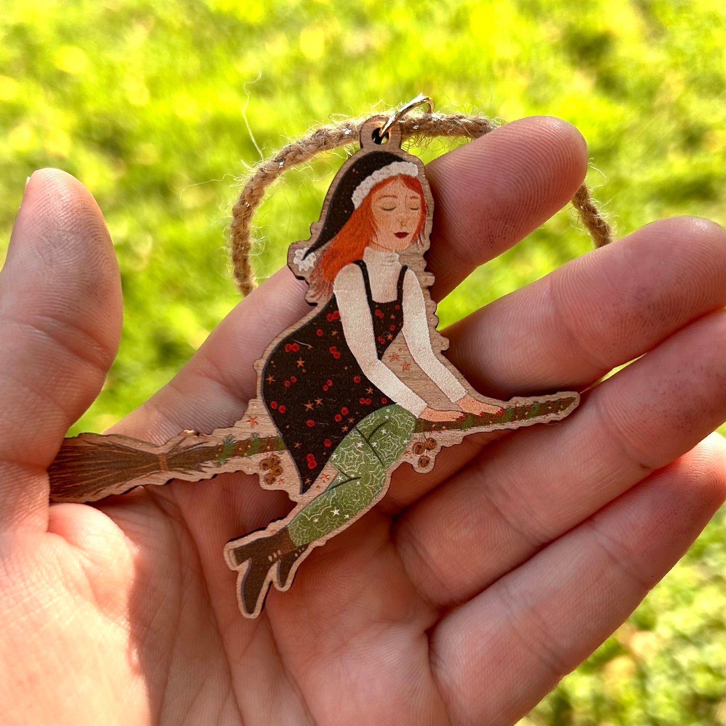 Wooden Christmas Witch Ornament