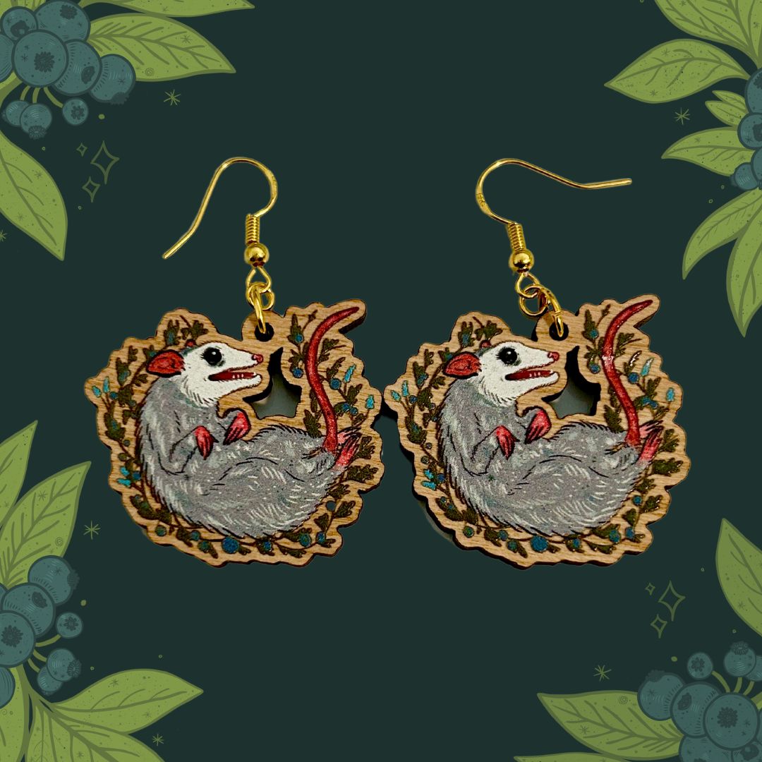 Spring 'Possum Wooden Earrings