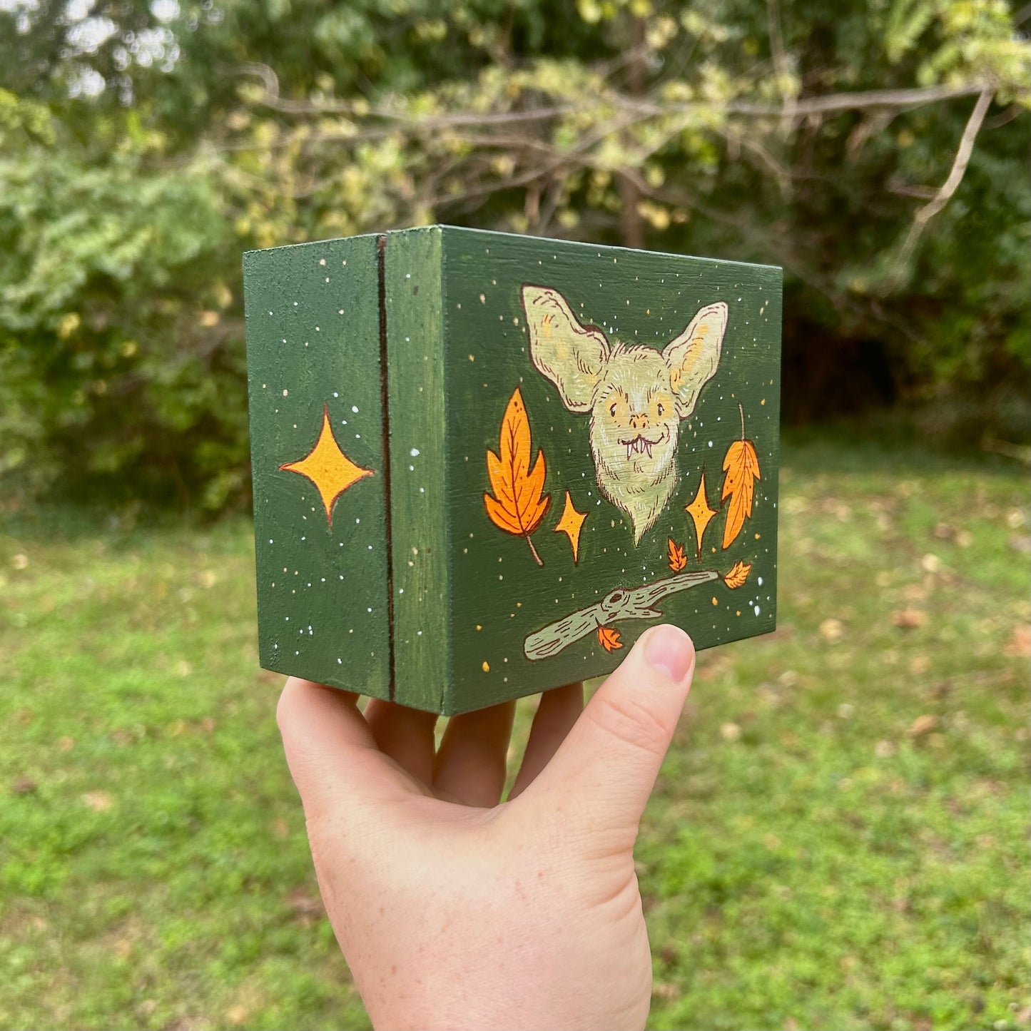 Handpainted Vampire Bat Box-Autumn Leaves