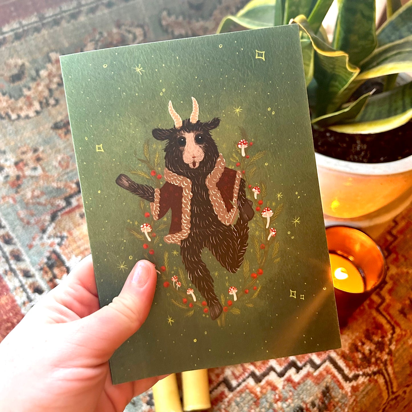 Cheerful Krampus Christmas Card - A Delightfully Dark Twist!