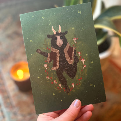 Cheerful Krampus Christmas Card - A Delightfully Dark Twist!
