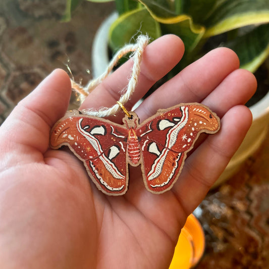 Wooden Atlas Moth Ornament