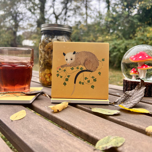 Peaceful 'Possum Ceramic Coaster