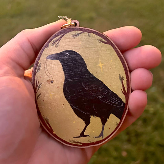 Wooden Raven Ornament
