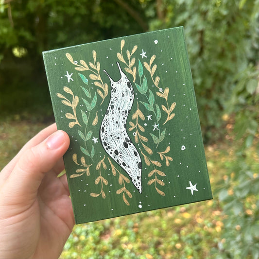 Handpainted Slug Box (Green and Gold Leaves)