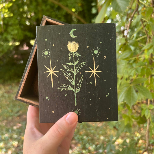 Handpainted Thistle Box (Green Moon)