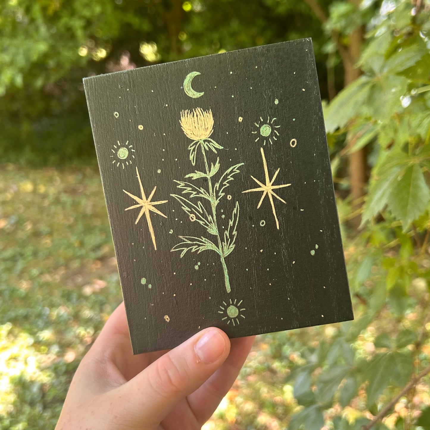 Handpainted Thistle Box (Green Moon)