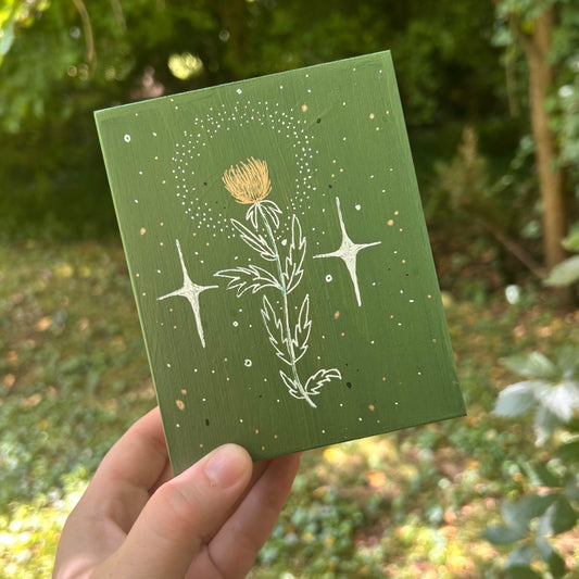 Handpainted Thistle Box (White Leaves)