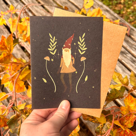 Mushroom Gnome Holiday Card