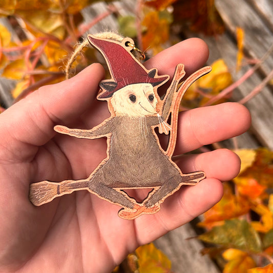 Wooden Witch Possum Ornament