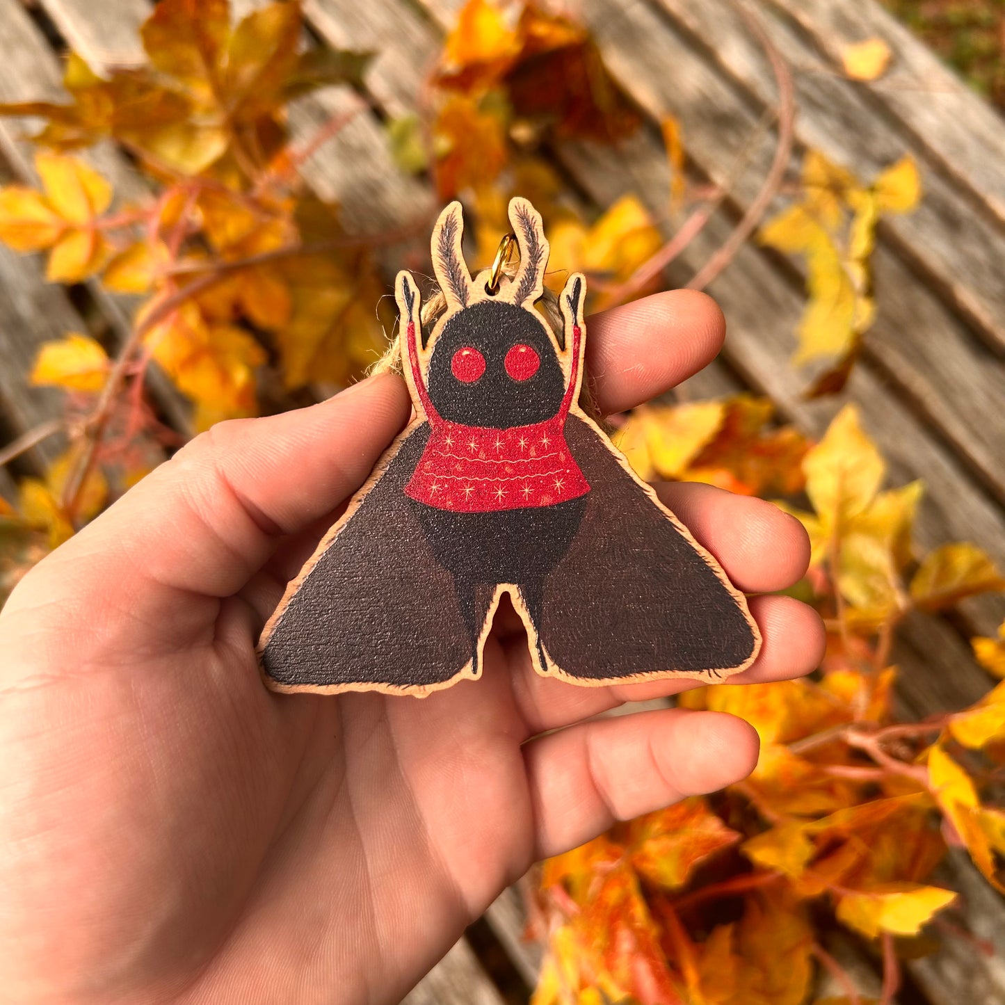 Wooden Mothman Sweater Ornament