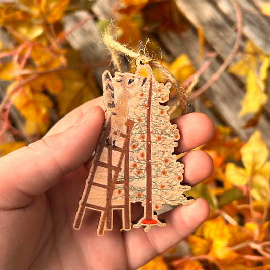 Wooden Festive Raccoon Ornament
