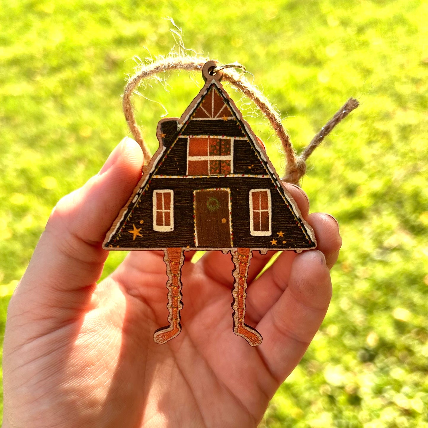 Wooden Baba Yaga A Frame Cabin Ornament