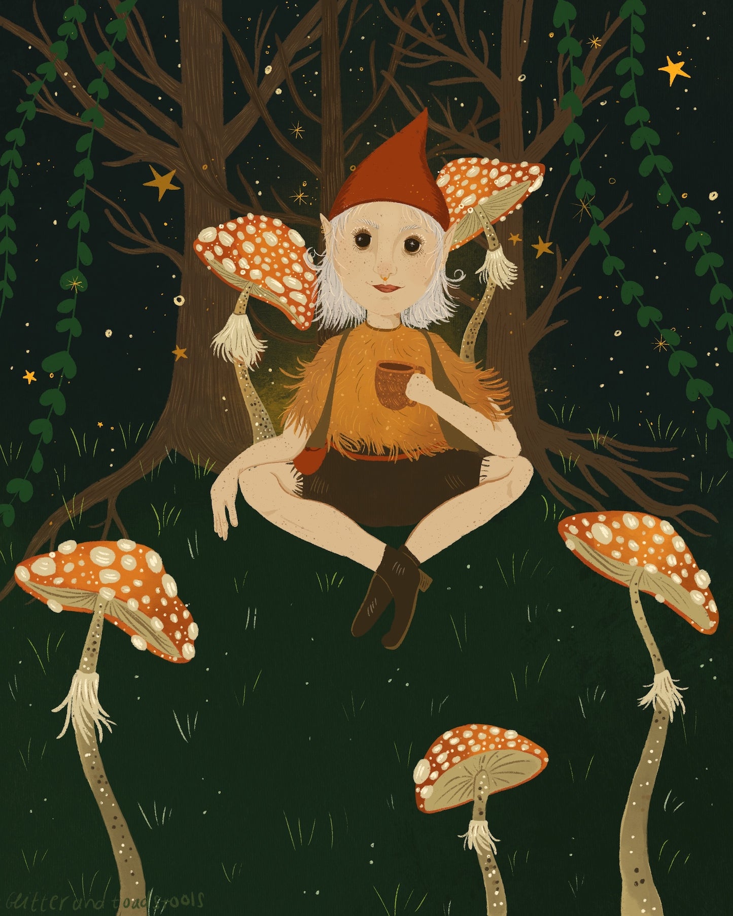 Whimsical Mushroom Gnome Art Print
