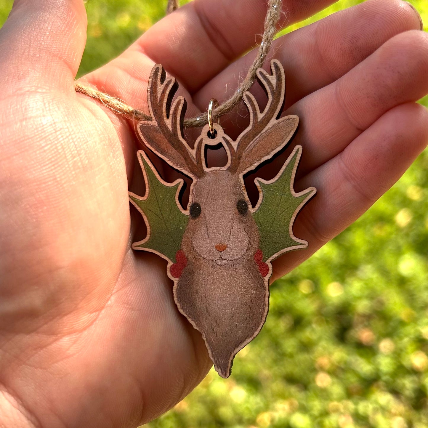 Wooden Jackalope Ornament
