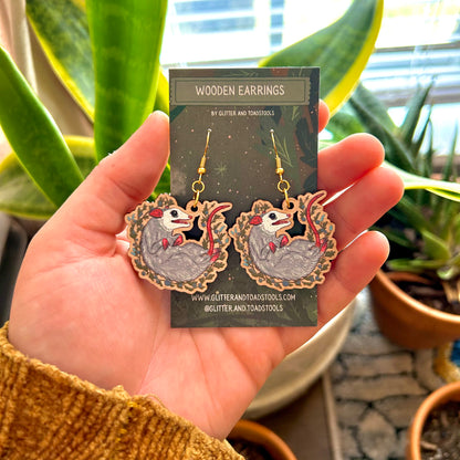Spring 'Possum Wooden Earrings
