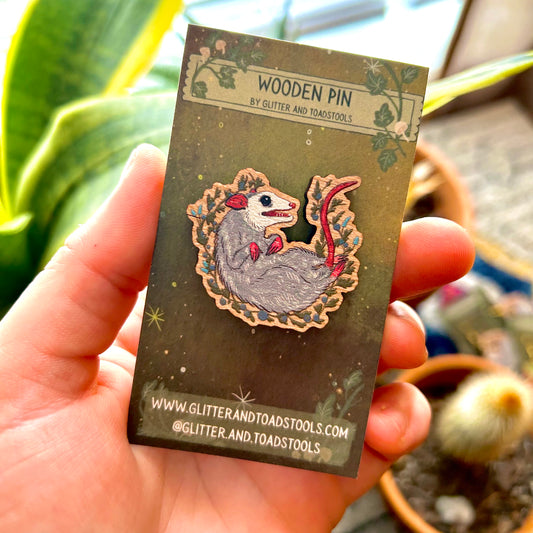 Spring 'Possum Wooden Pin