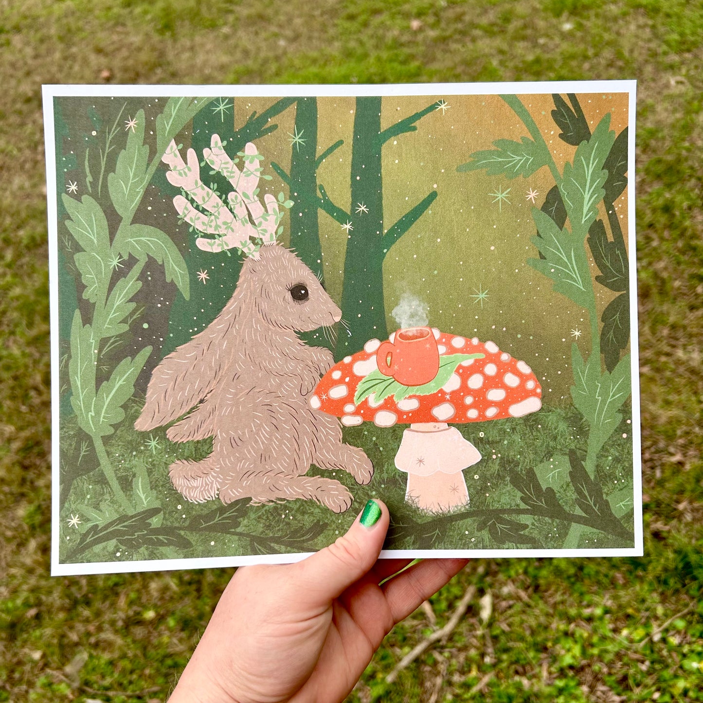 Gentle Jackalope Mushroom Print