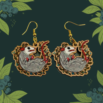 Spring 'Possum Wooden Earrings